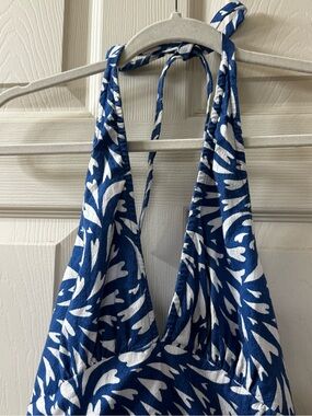 Free People Blue & White Heart Print Tiered Halter Mini Dress | Sz S